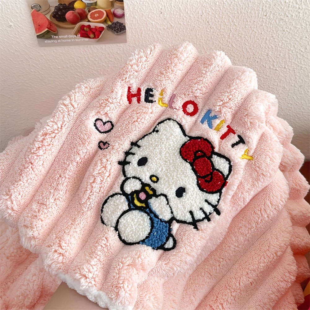 Authorized Sanrio Hello Kitty And Melody Coral Fleece Bath Towel, Quick-Drying Head Towel, Large Bath Towel, Great for Home And Dorm Use, Soft And Comfortable Cloud-Patterned Face And Bath Towel Set