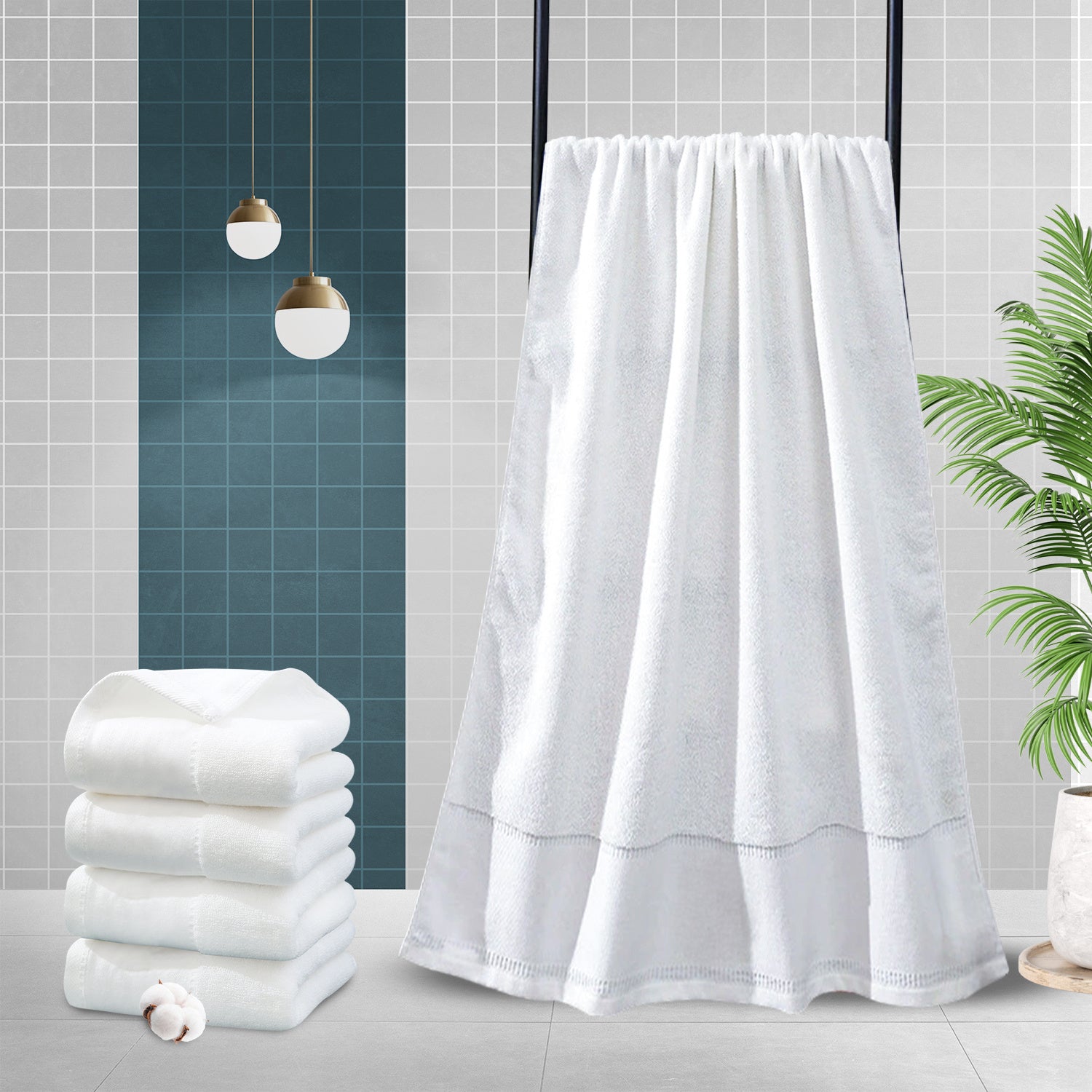 4Pcs Extra Large 31 x 61 Inches Cotton Bath Towels, 100% Cotton, Bigger & Lighter, Faster Drying, Lighter Weight, Super Soft and Absorbent, Perfect Bathroom Towels