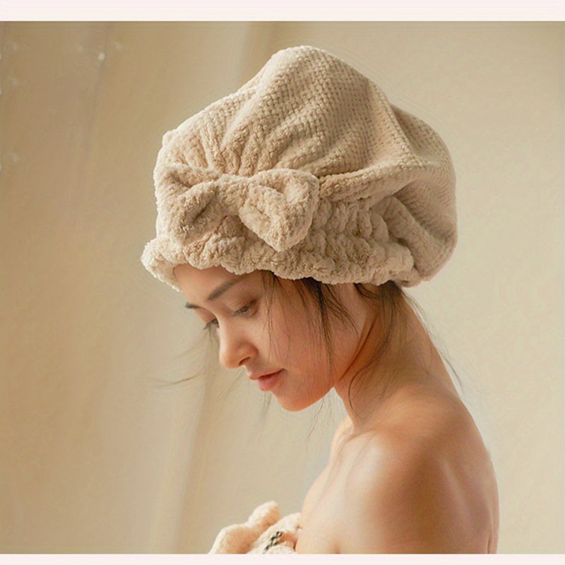 Quick-Dry Coral Fleece Princess Pineapple Cap for Women, Highly Absorbent Quick-Dry Coral Fleece Bath Hat with a Thick Bow, Available for Wholesale