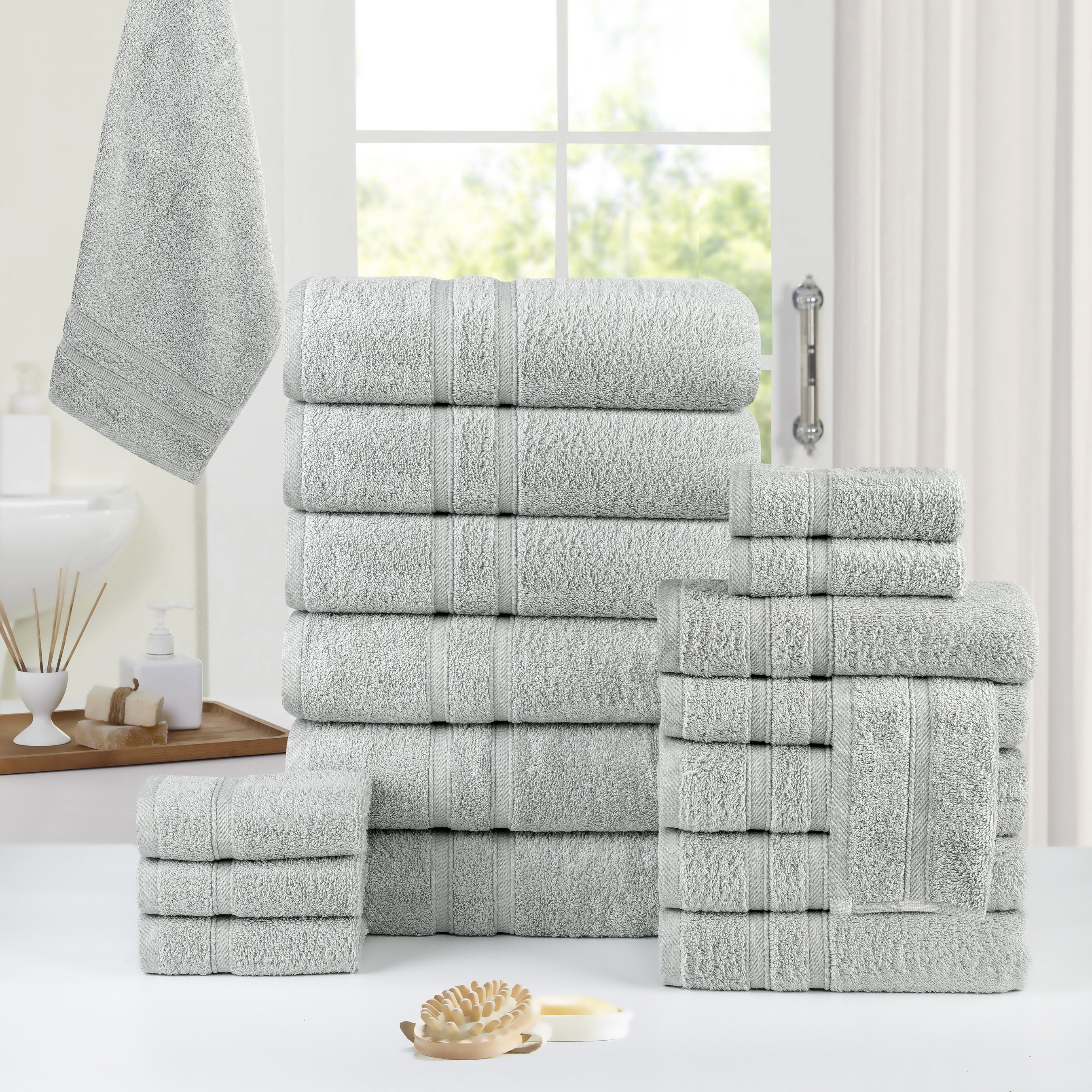 18-Piece Zero Twist Egyptian Cotton Towel Set – Luxury Bath Towels, Hand Towels & Washcloths – Ultra Soft, Absorbent, 650 GSM Spa Quality
