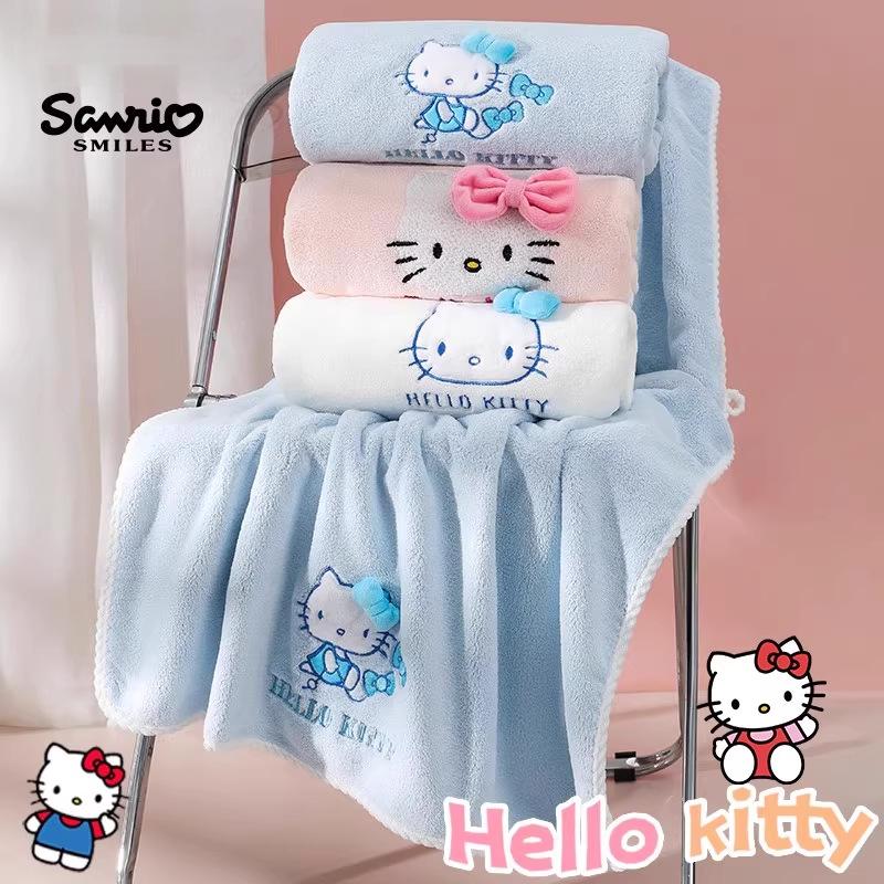 3pcs Sanrio Hello Kitty Bath Towel | Quick-Dry Thick Coral Towels with Hello Kitty Design, Cute Cartoon Theme, Contemporary Style, Fabric, 380 g\u002Fm², Suitable for Women and Adults, Wash Cloths